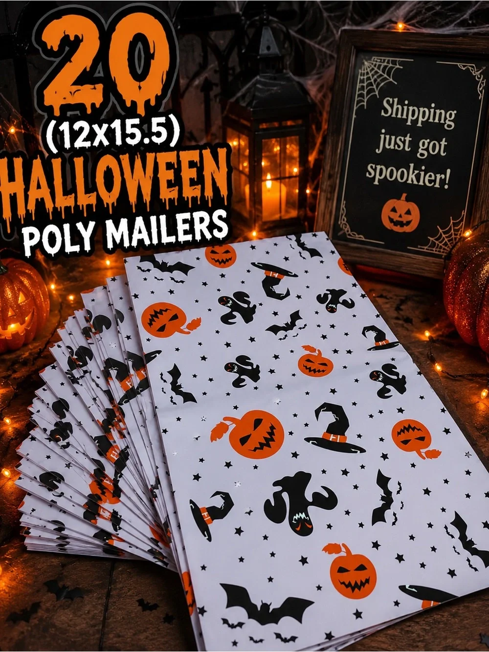 Halloween Pumpkin & Ghost Poly Mailers - (20 Pack)(12x15.5)